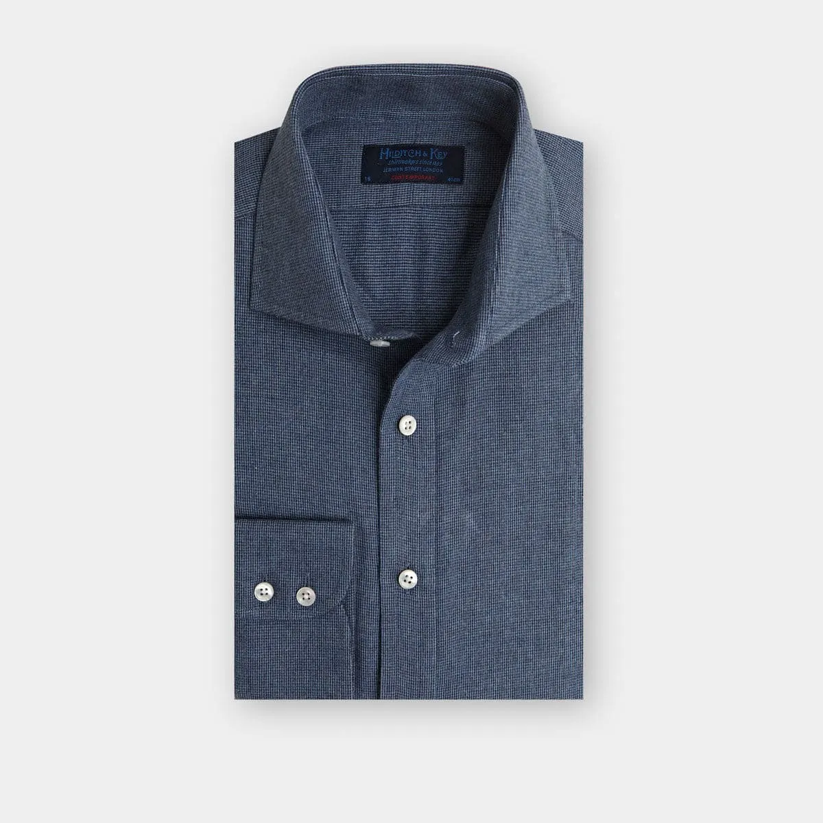 Contemporary Fit, Cutaway Collar, 2 Button Cuff Shirt in a Navy Denim Brushed Cotton