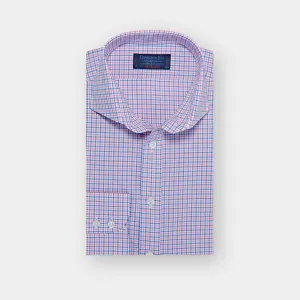 Contemporary Fit, Cutaway Collar, 2 Button Cuff Shirt in Sky Blue & Pink Check