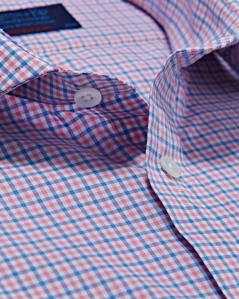 Contemporary Fit, Cutaway Collar, 2 Button Cuff Shirt in Sky Blue & Pink Check