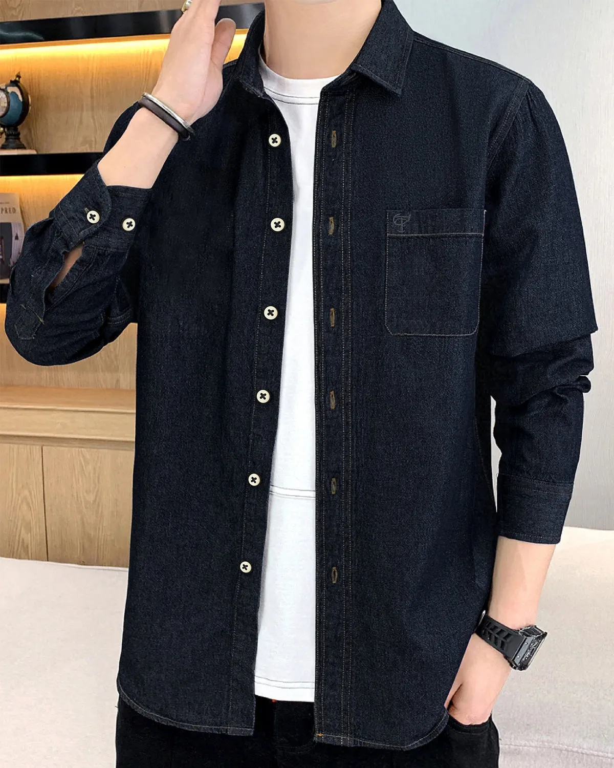 Dark Blue Men's Denim Shirt