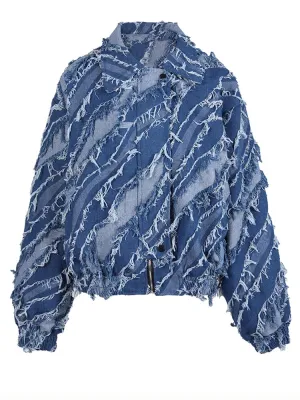 Distressed Denim Fashion Tassels Jacket