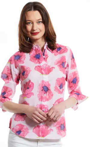 Dizzy Lizzie 3/4 Sleeve Rome Shirt Multi Poppy Print