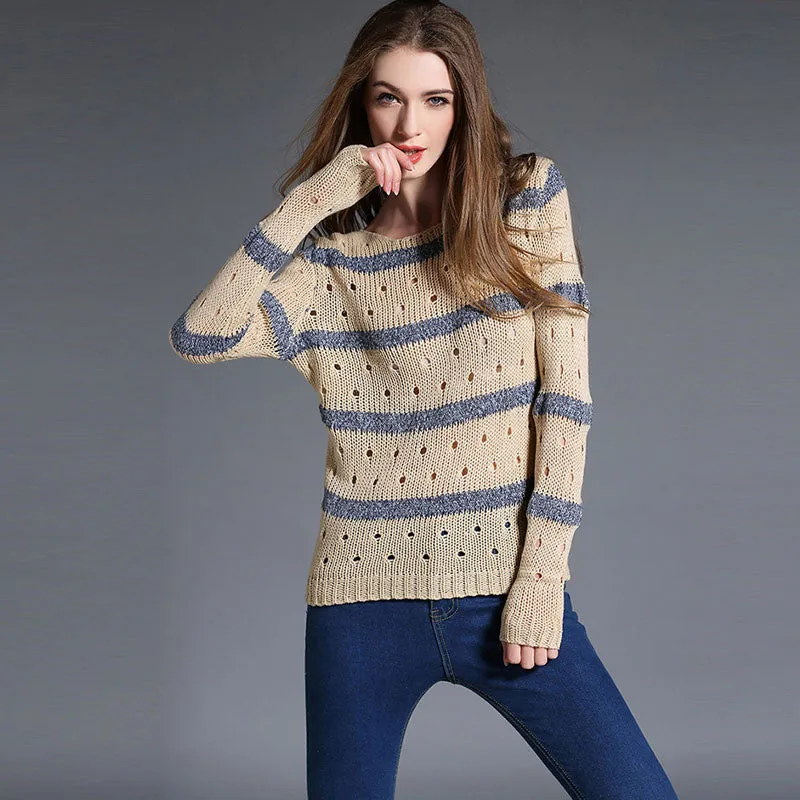 Fashion Stripe Hollow Out Pullovers Knitwear Sweater