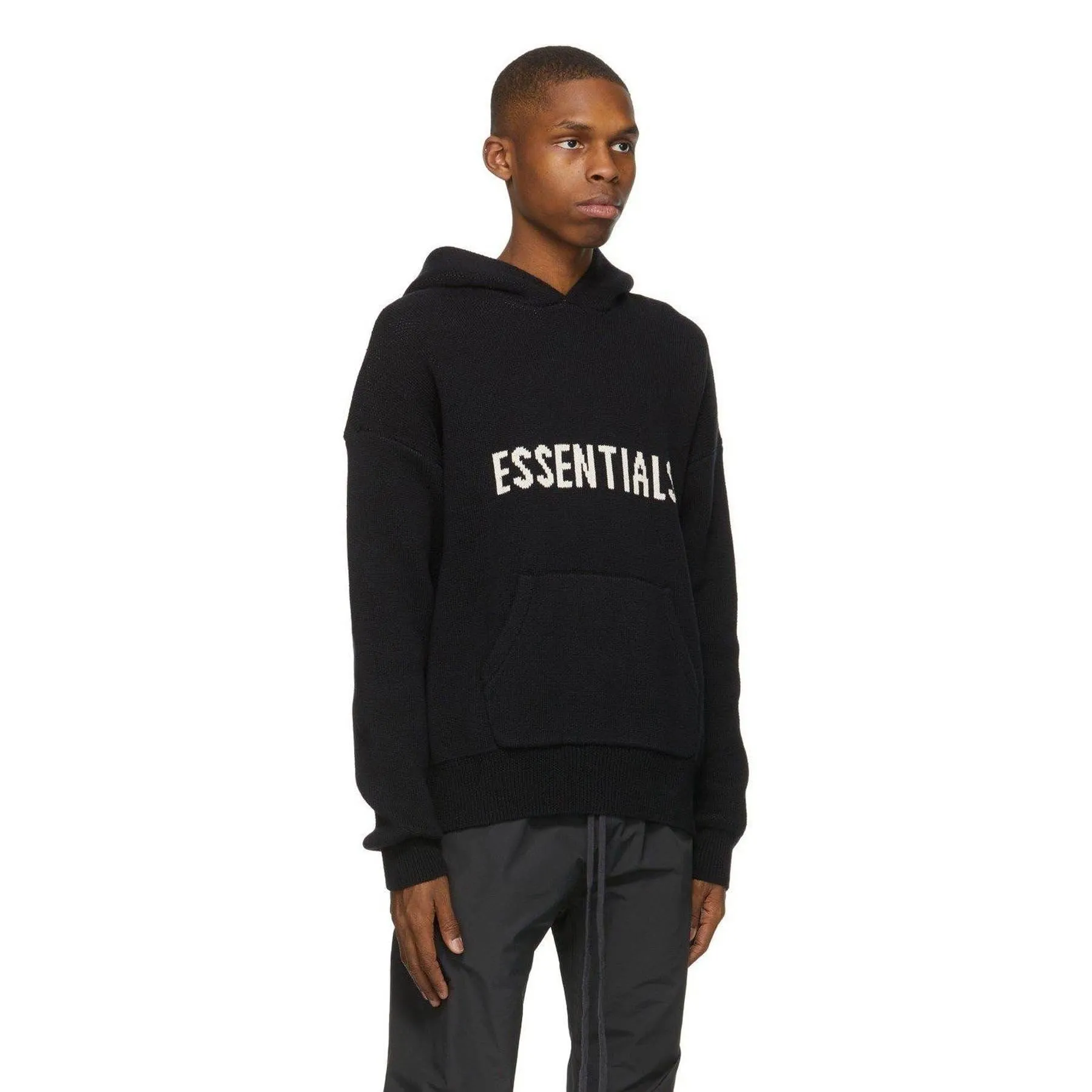 FEAR OF GOD ESSENTIALS Knit Hoodie Black