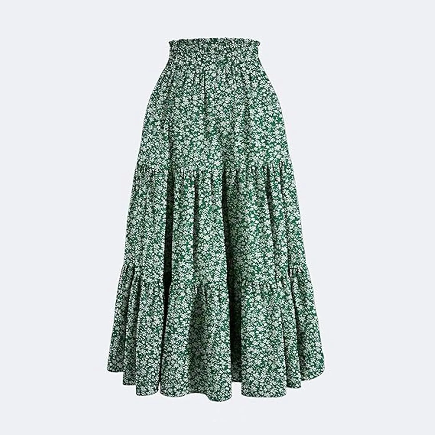 Floral Maxi Skirt for Women Summer Casual Tiered Elastic High Waisted Skirts Comfy Vacation Flowy Swing Long Skirts