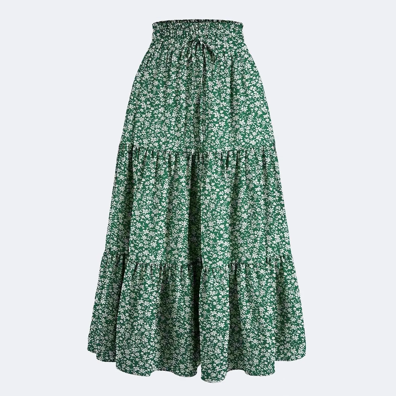 Floral Maxi Skirt for Women Summer Casual Tiered Elastic High Waisted Skirts Comfy Vacation Flowy Swing Long Skirts