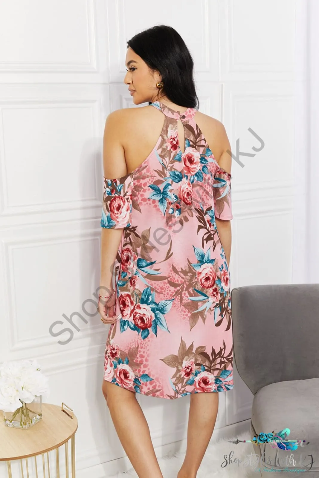 Fresh-Cut Flowers Cold-Shoulder Dress