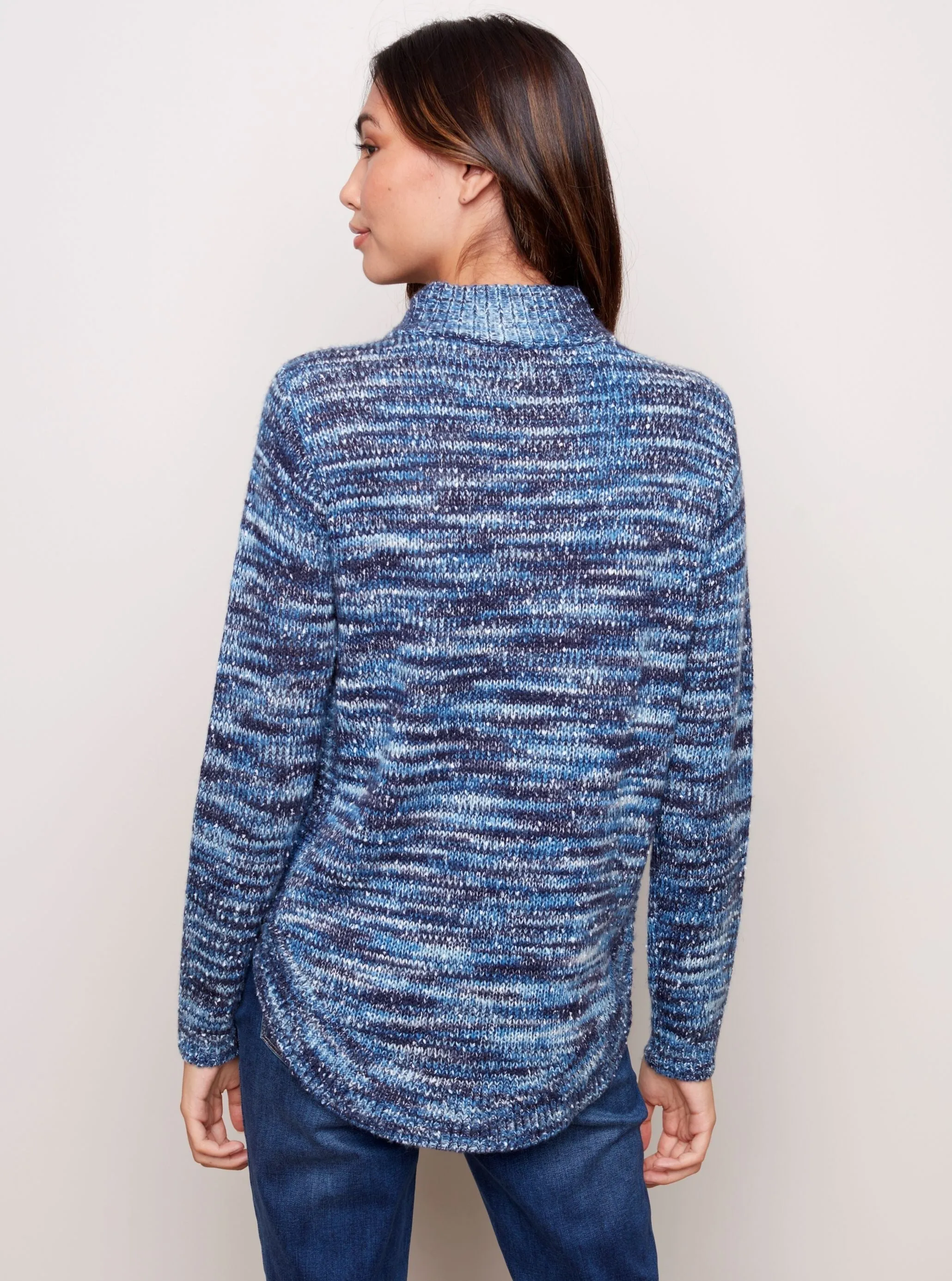 Funnel Neck Round Hem Sweater [Denim-C2387R]