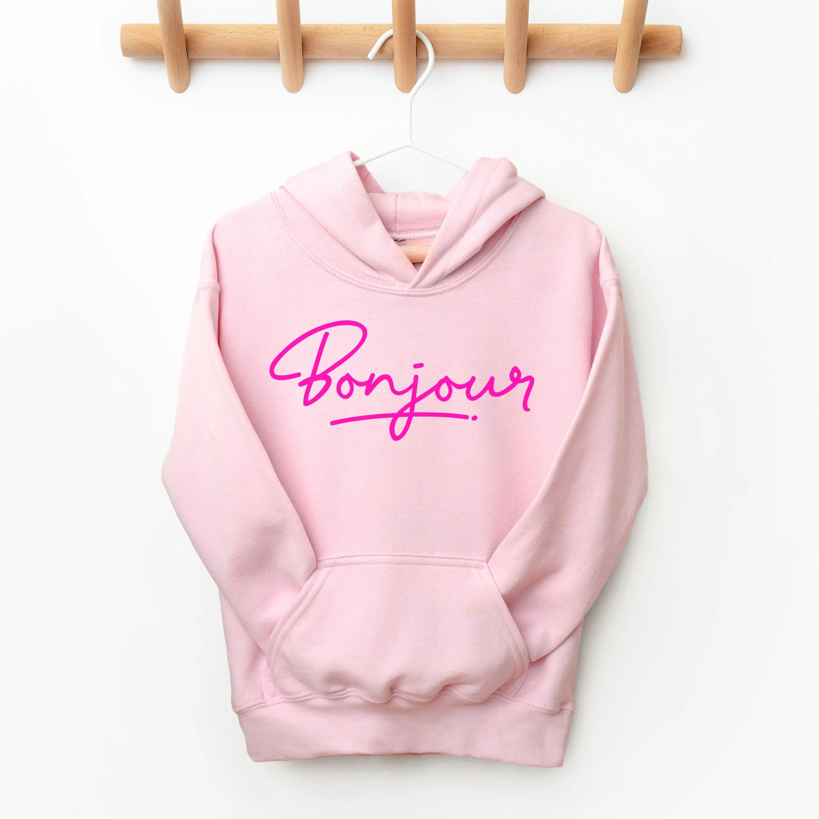 Girl's Neon Pink Bonjour Hoodie