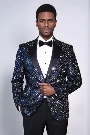 Glitter Pattern Black Men Prom Blazer - Wessi
