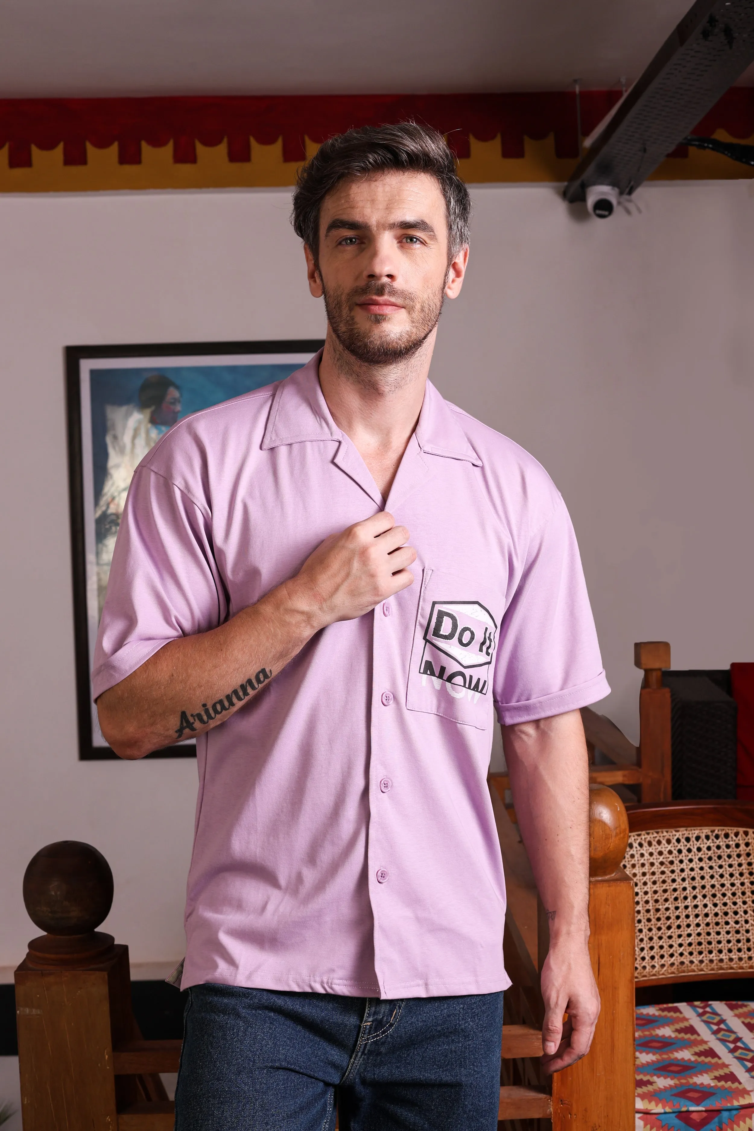 Halfsleeve Mauve Printed Plating Sinker Shirt