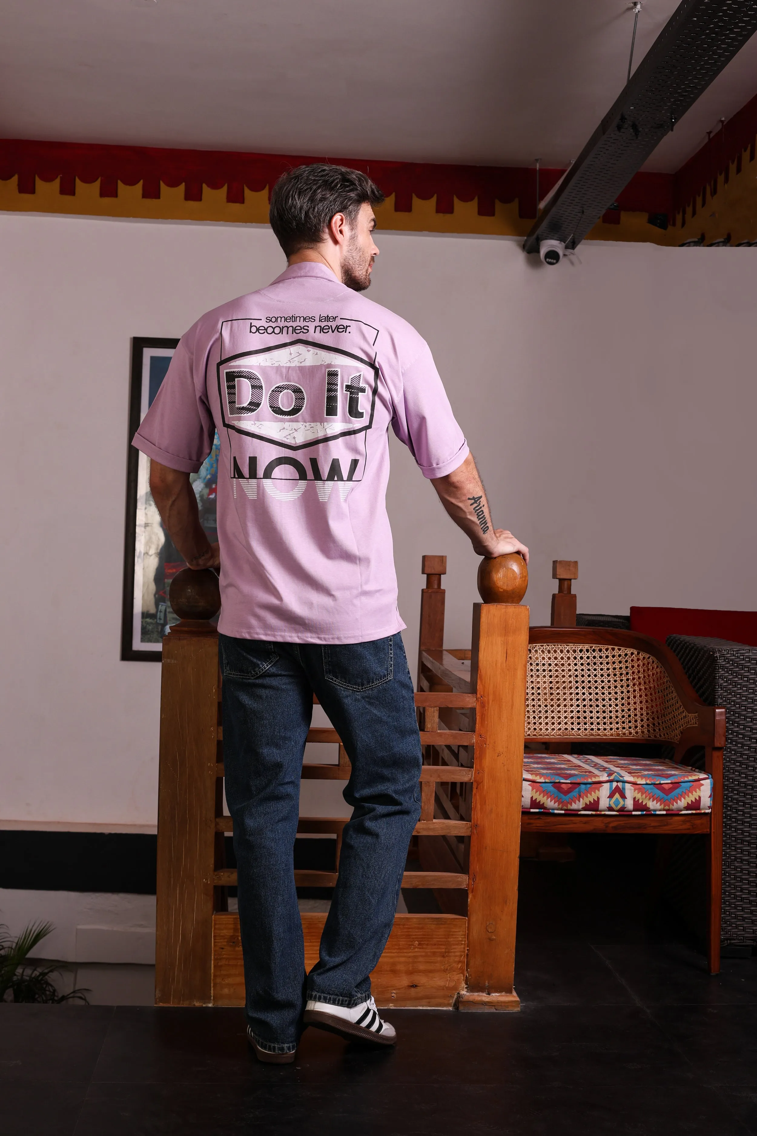 Halfsleeve Mauve Printed Plating Sinker Shirt
