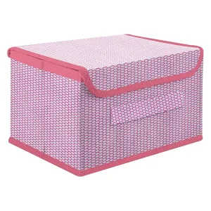Heart Home Drawer Storage Box | Zig Zag Dhakkan Storage Box | Non-Woven Clothes Organizer For Toys | Storage Box with Handle | Medium | Pink