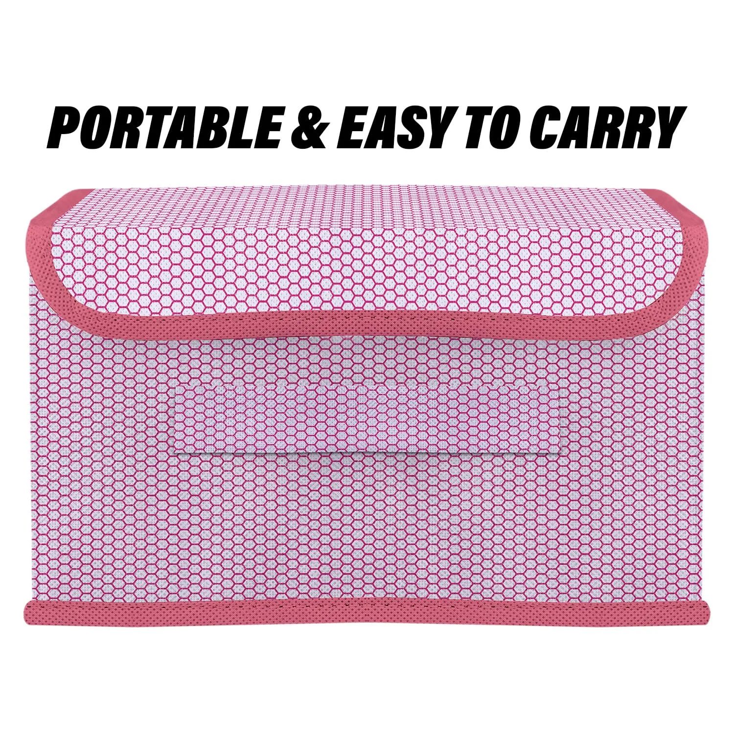 Heart Home Drawer Storage Box | Zig Zag Dhakkan Storage Box | Non-Woven Clothes Organizer For Toys | Storage Box with Handle | Medium | Pink