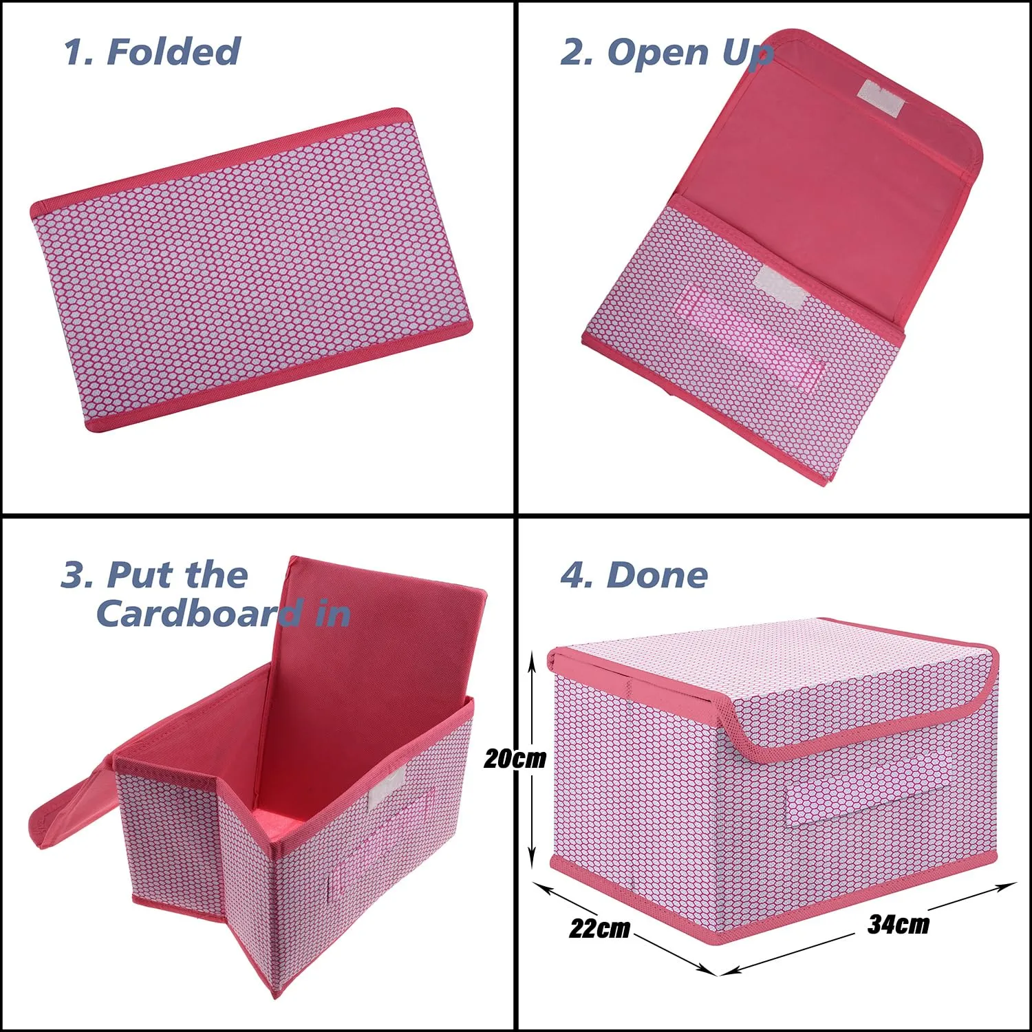Heart Home Drawer Storage Box | Zig Zag Dhakkan Storage Box | Non-Woven Clothes Organizer For Toys | Storage Box with Handle | Medium | Pink