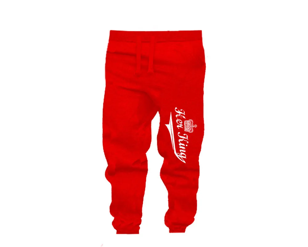 Her King & His Queen Couple Matching T-Shirts & Jogger Pants – 4-Piece Set: Men’s and Women’s Styles Sold Separately