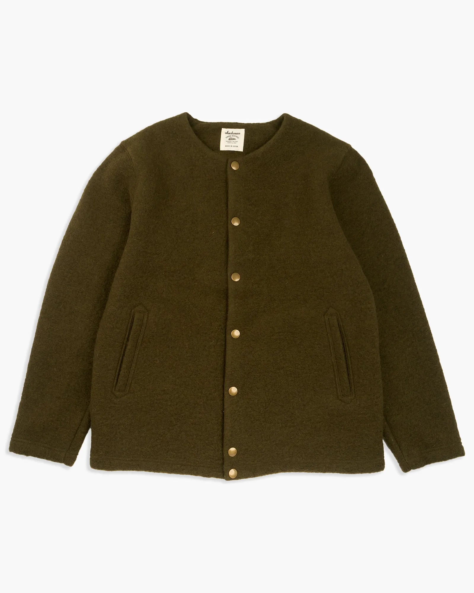 Jackman Wool Collarless Jacket - Khaki