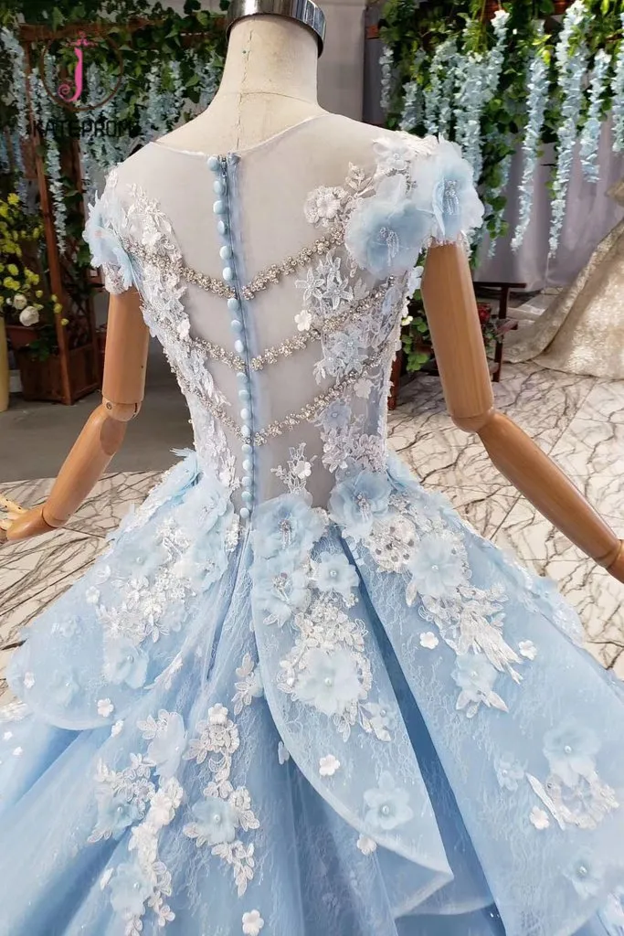 Kateprom Light Sky Blue Gorgeous Prom Dress with Flowers, Ball Gown Quinceanera Dress with Beads KPP1014