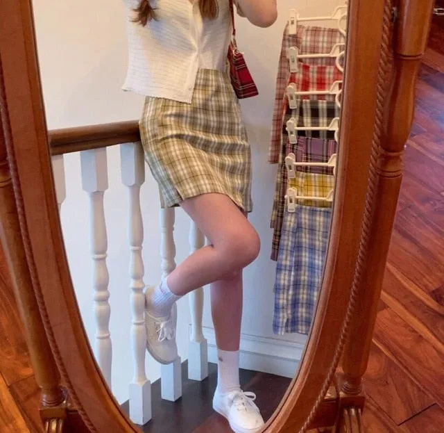 Korean Colored Plaid Skirt Women 2020 Student Chic Short Skirts Fashion Sexy Mini Skirts Spring Summer Female Skirts