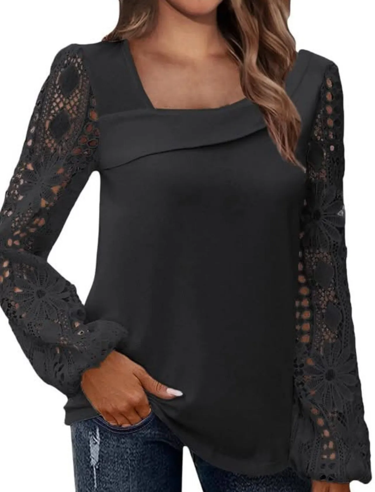 Lace Patchwork Knit Versatile Top