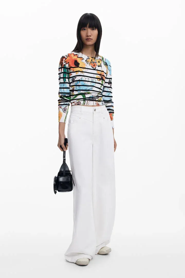 LENKES STRIPED AND FLORAL SWEATER