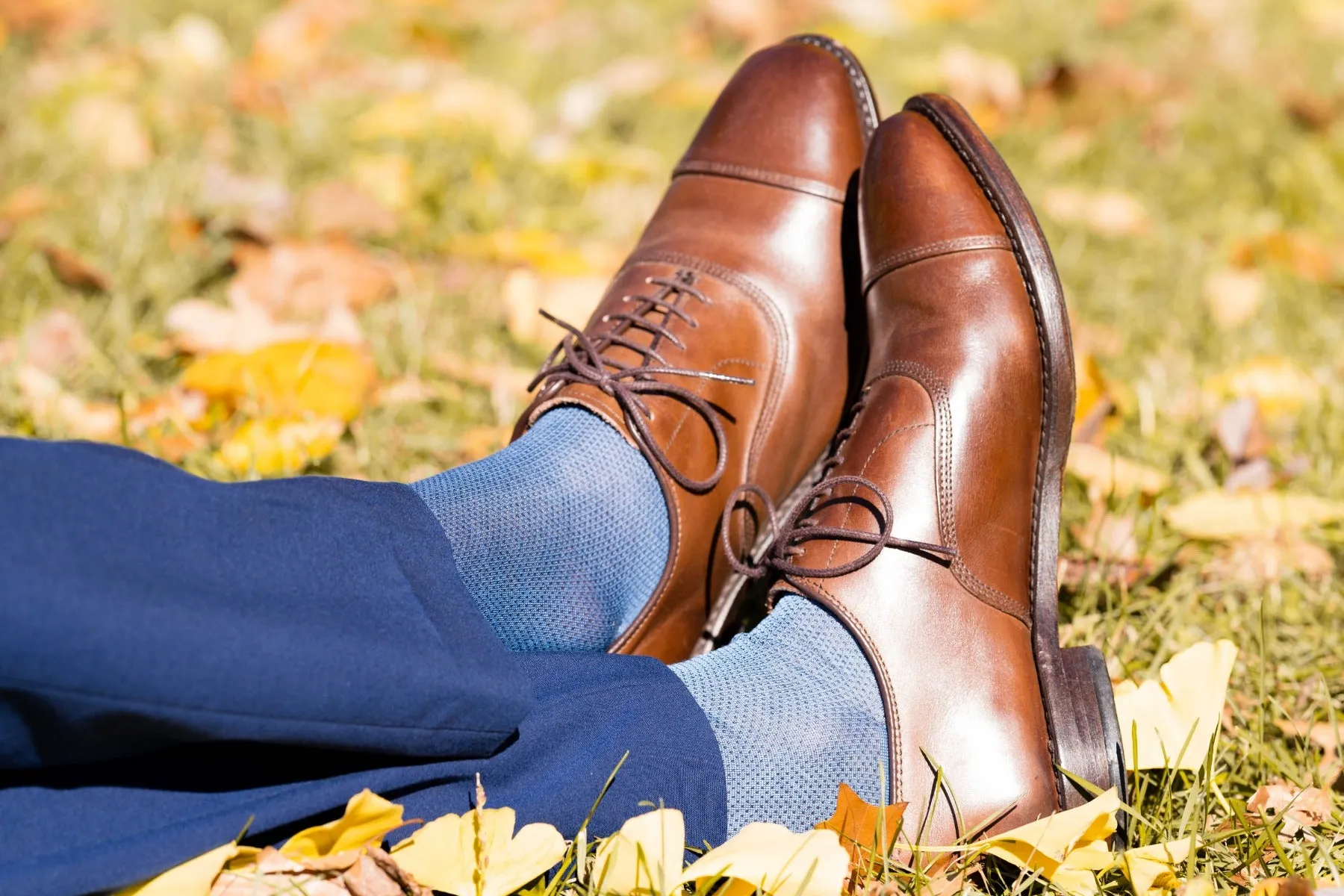 Light Blue & Navy Blue Two-Tone Cotton Socks