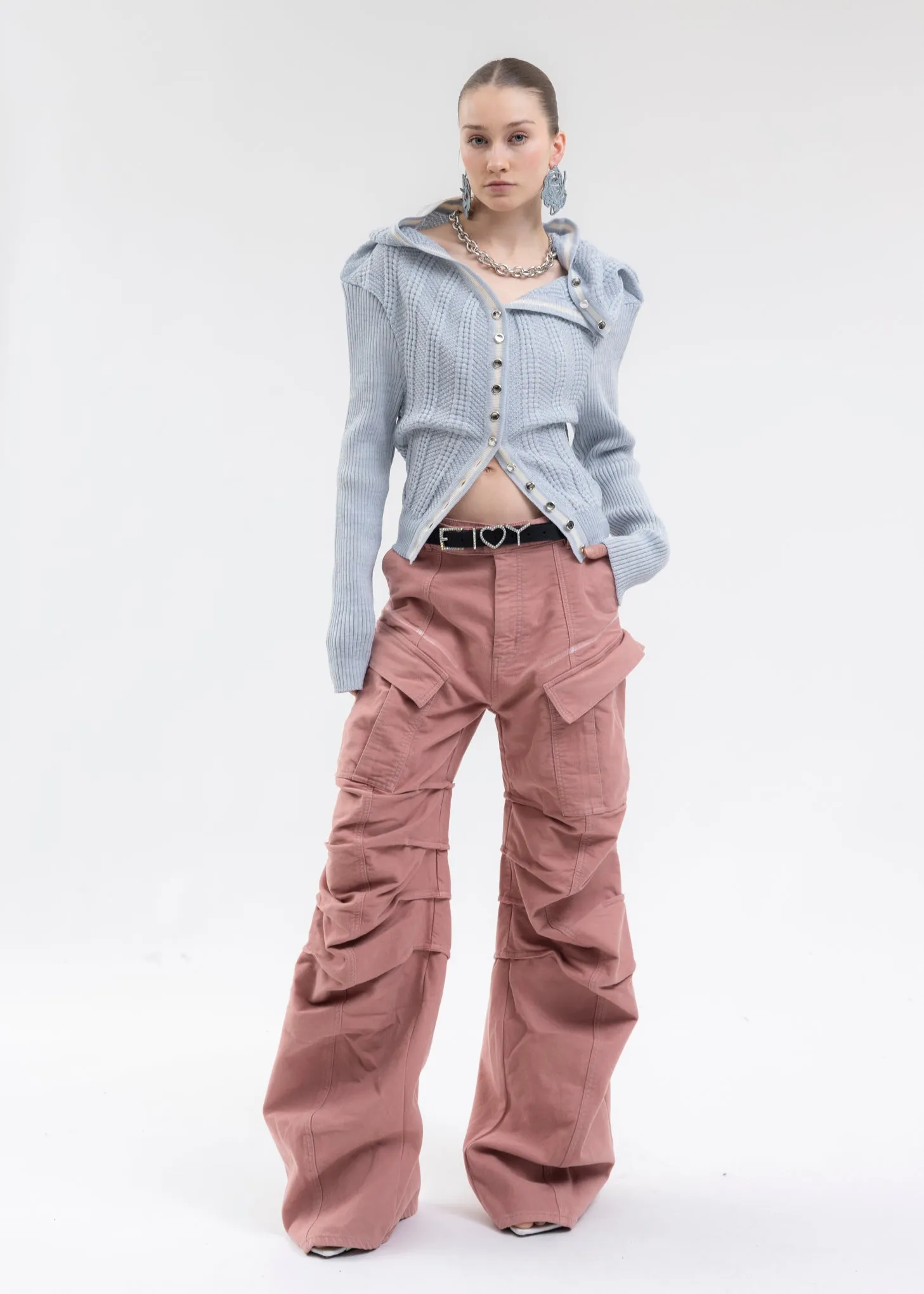 LIGHT BLUE CLASSIC RUFFLE NECKLACE CARDIGAN