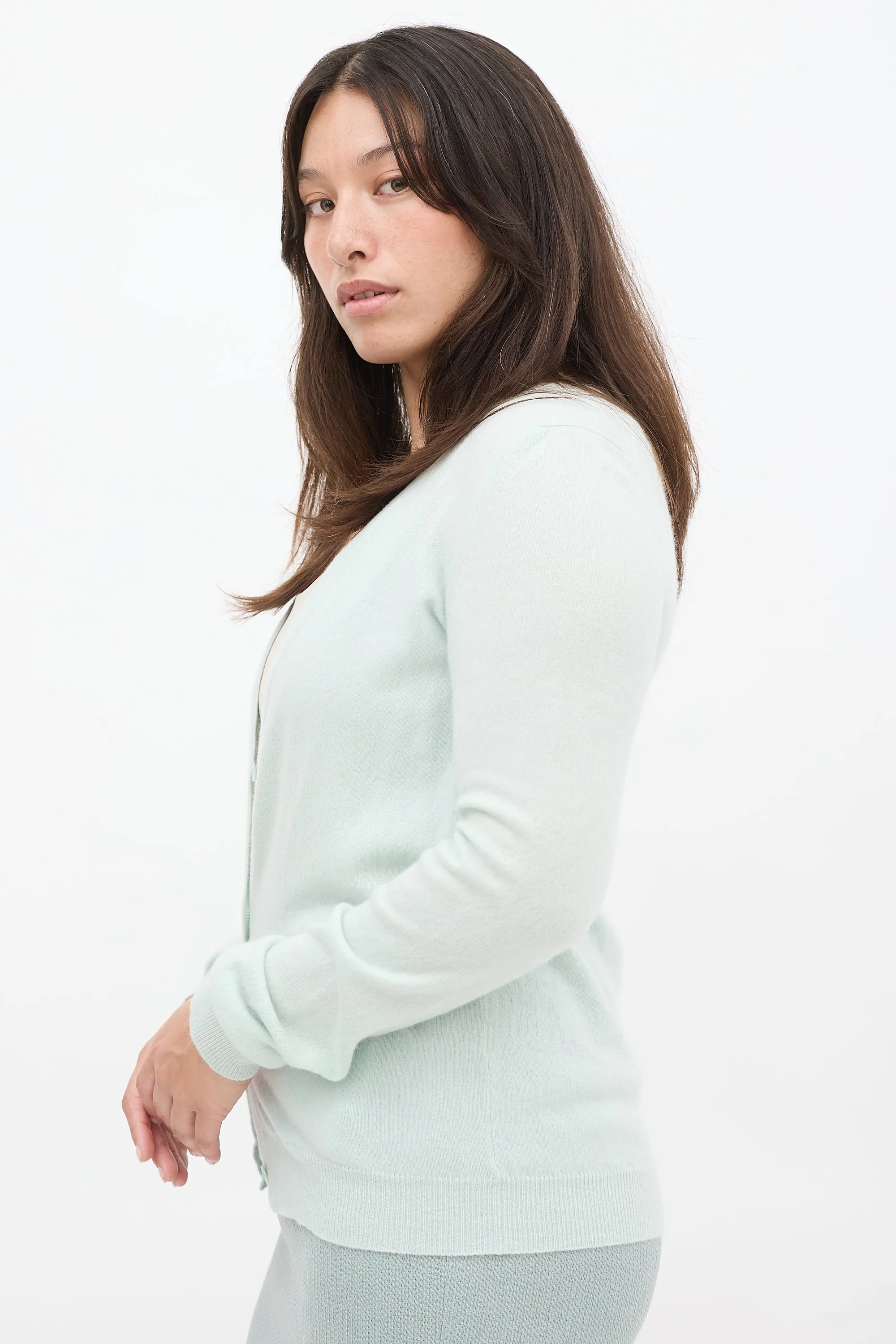 Light Green V-Neck Cardigan