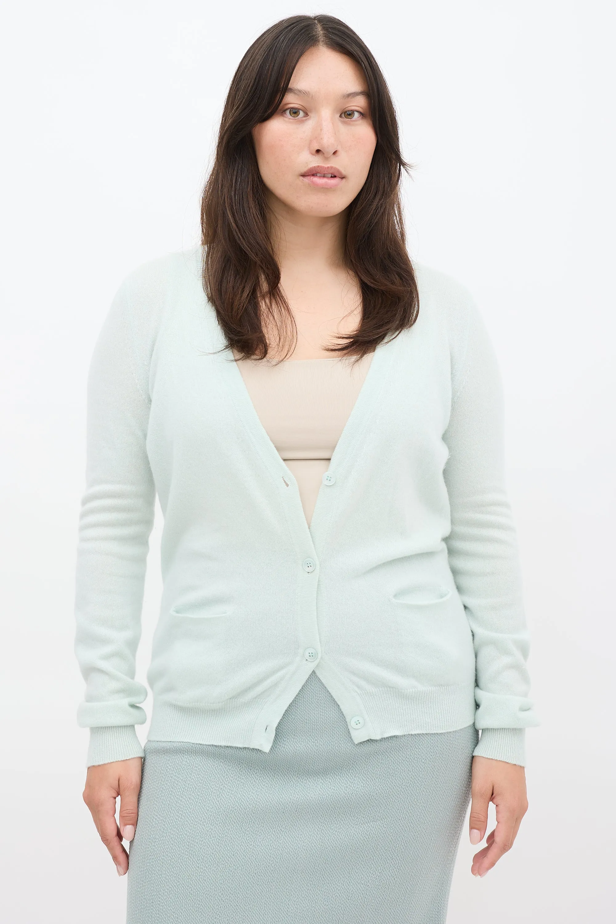 Light Green V-Neck Cardigan