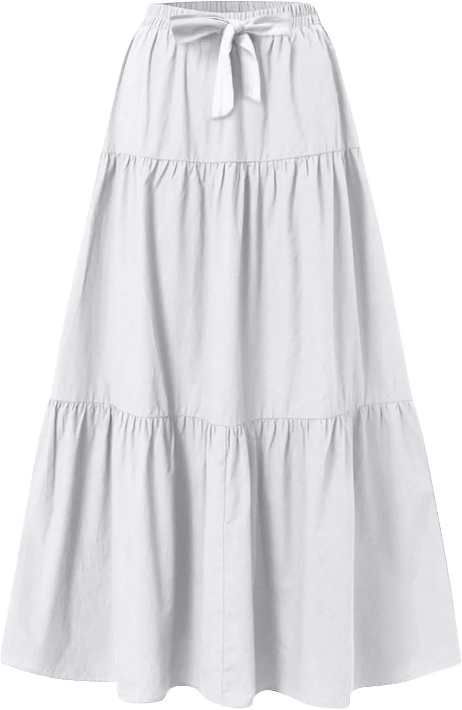 Linen Maxi Skirts for Women 2025 Summer Bow Elastic Waist A Line Tiered Boho Skirt Vacation Beach Long Pleated Skirt