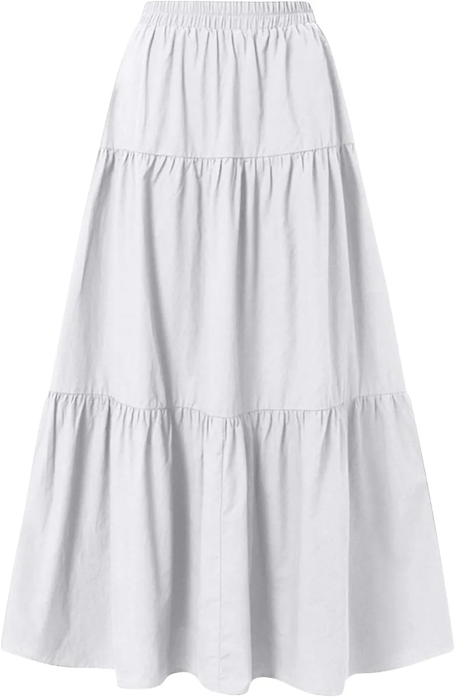 Linen Maxi Skirts for Women 2025 Summer Bow Elastic Waist A Line Tiered Boho Skirt Vacation Beach Long Pleated Skirt