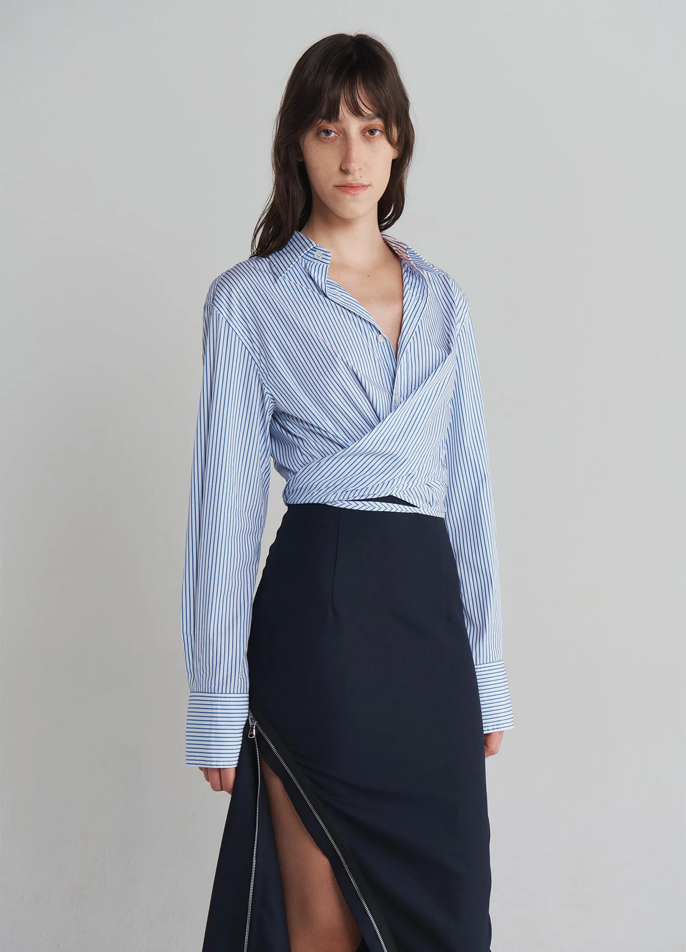 Long Sleeve Wrap Cropped Shirt