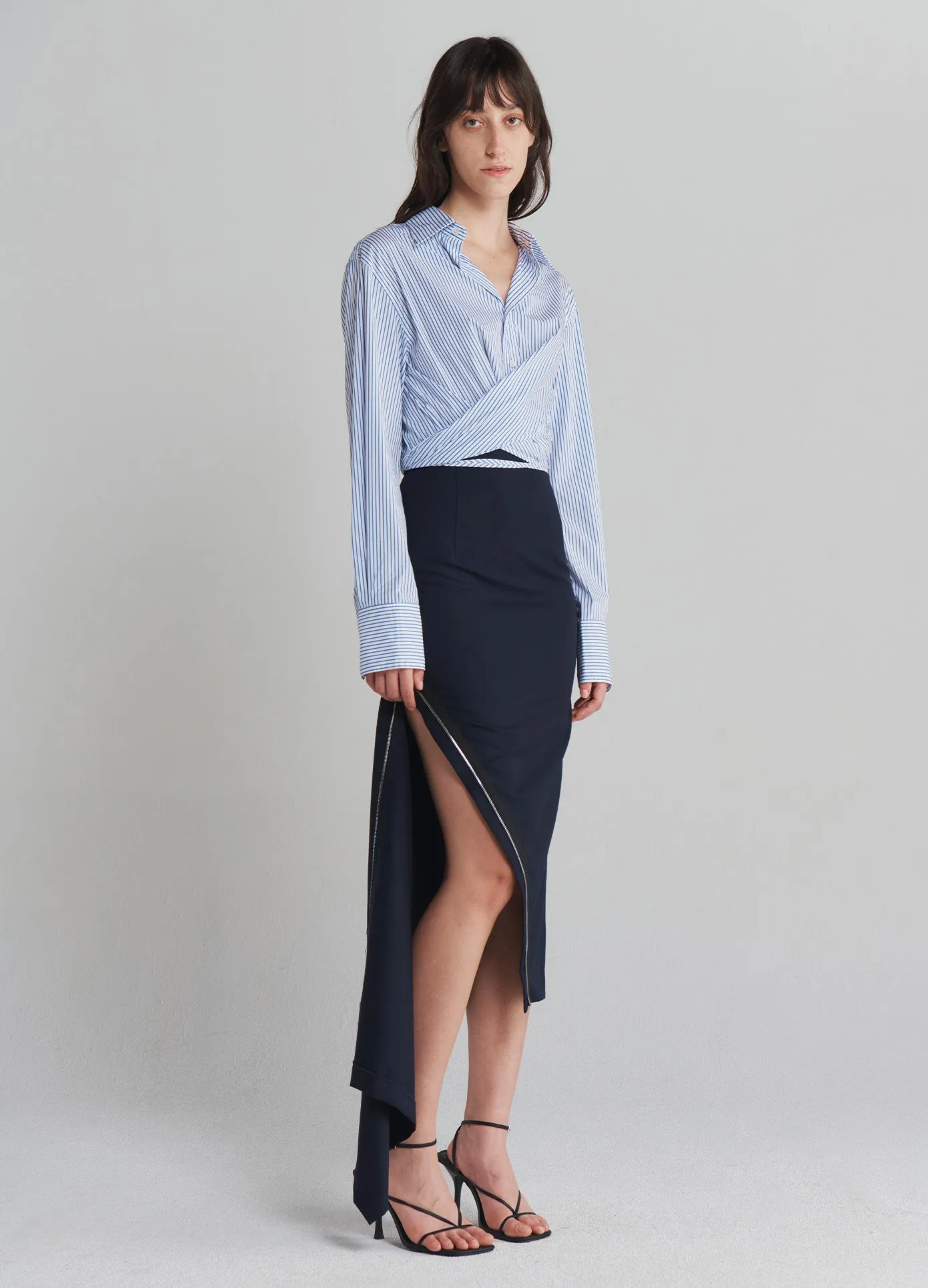 Long Sleeve Wrap Cropped Shirt