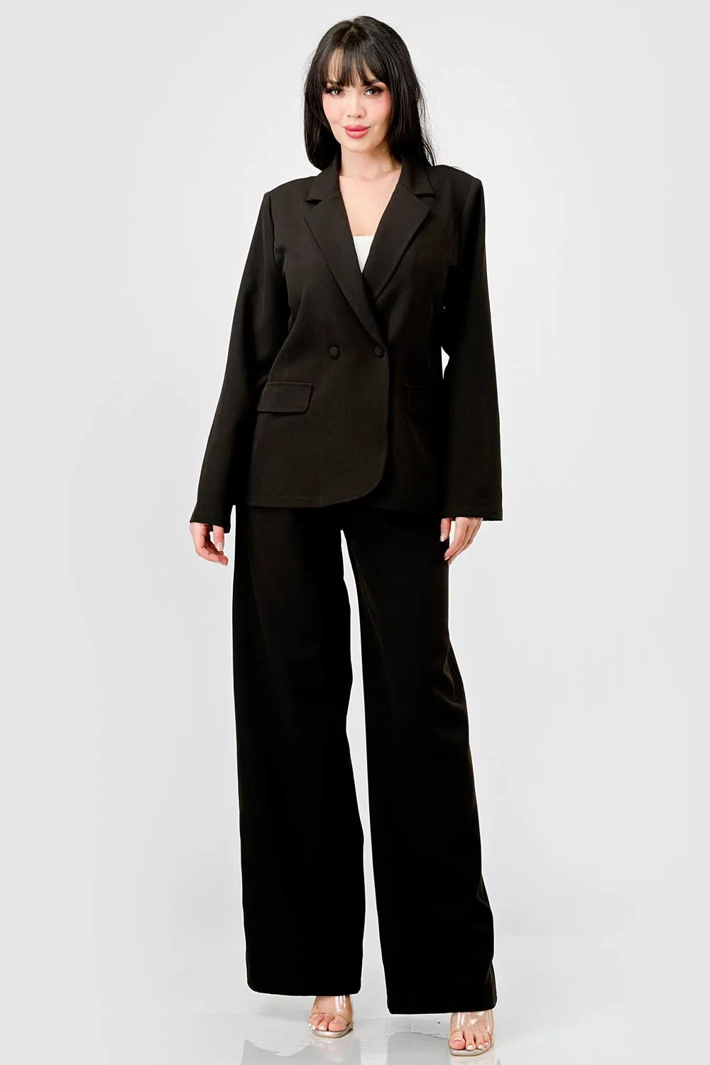 LUXE STRETCH WOVEN LOOSE FIT BLAZER AND PANTS SET