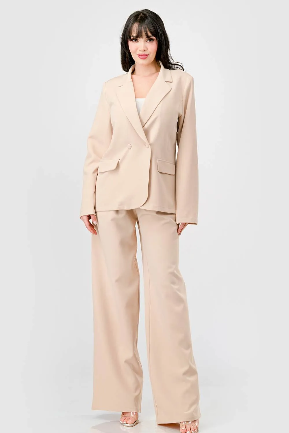 LUXE STRETCH WOVEN LOOSE FIT BLAZER AND PANTS SET