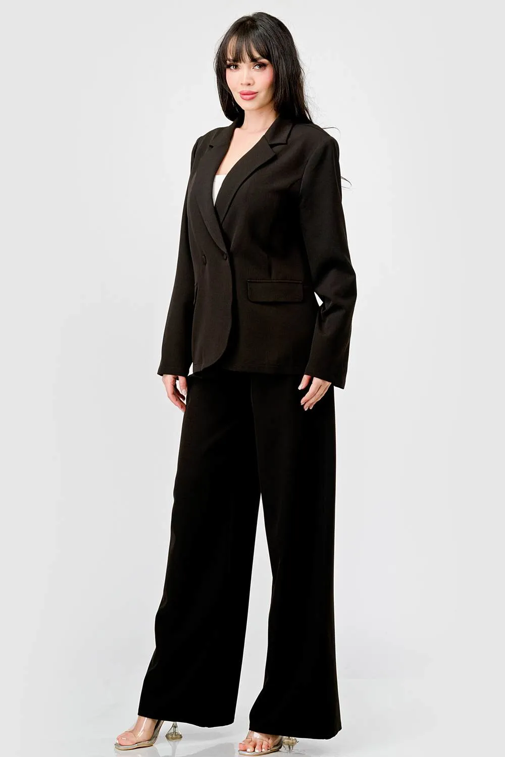 LUXE STRETCH WOVEN LOOSE FIT BLAZER AND PANTS SET