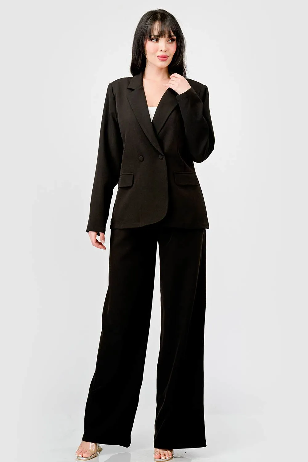 LUXE STRETCH WOVEN LOOSE FIT BLAZER AND PANTS SET