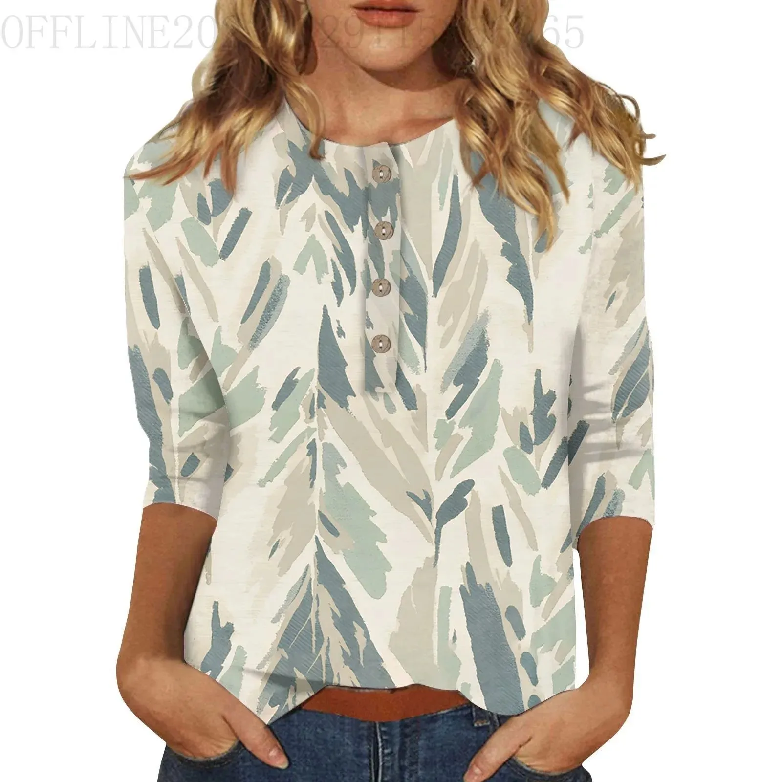 LVSANW Womens Three-Quarter Sleeve Tops Casual Button Down Summer Shirts Loose Comfortable Versatile Bohemian Seaside Simple Blouse