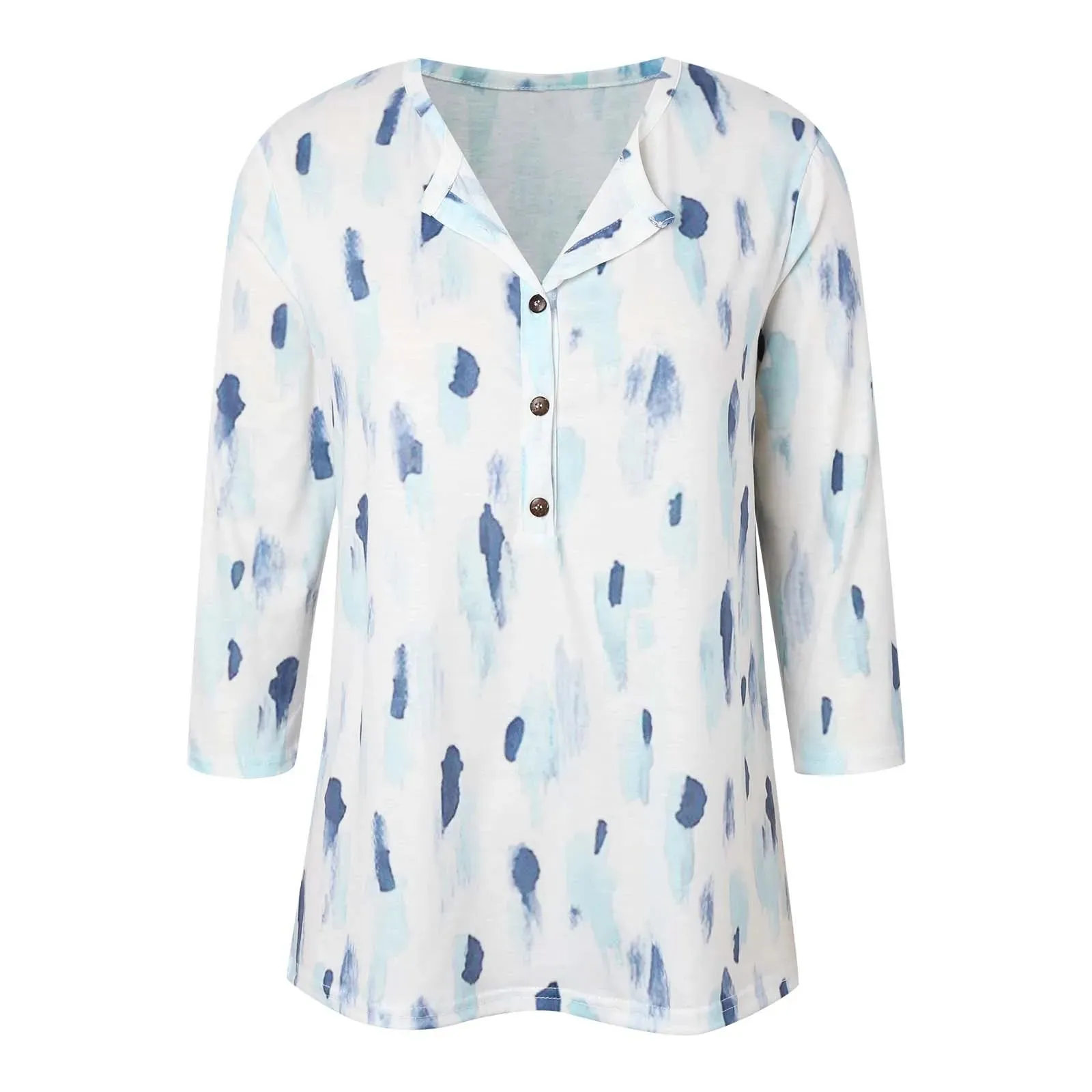 LVSANW Womens Three-Quarter Sleeve Tops Casual Button Down Summer Shirts Loose Comfortable Versatile Bohemian Seaside Simple Blouse
