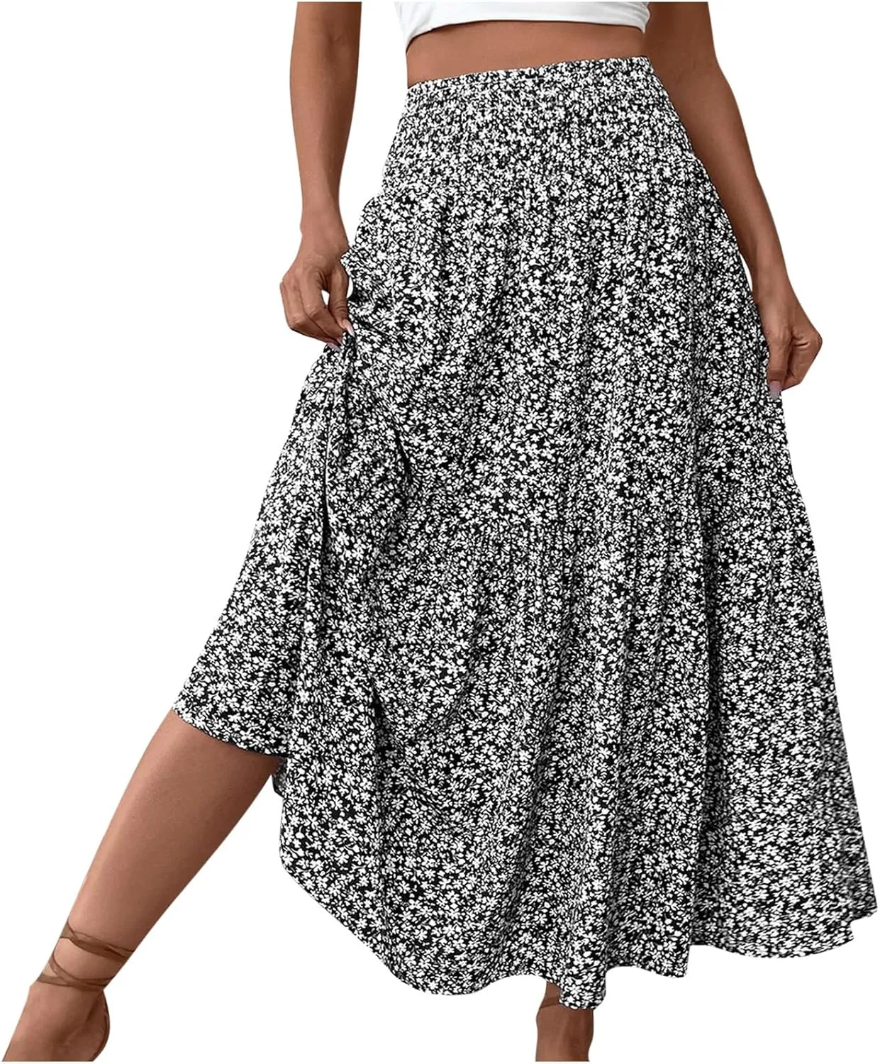 Maxi Skirts for Women 2025 Floral Print Boho Skirt High Waisted Summer Long Skirt Trendy Tiered Flowy Skirts