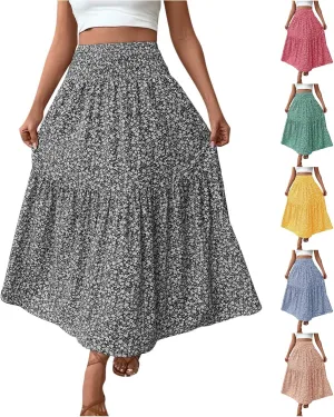 Maxi Skirts for Women 2025 Floral Print Boho Skirt High Waisted Summer Long Skirt Trendy Tiered Flowy Skirts