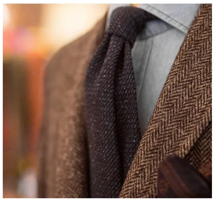 Mens British Herringbone Tweed Wool Suit Jacket