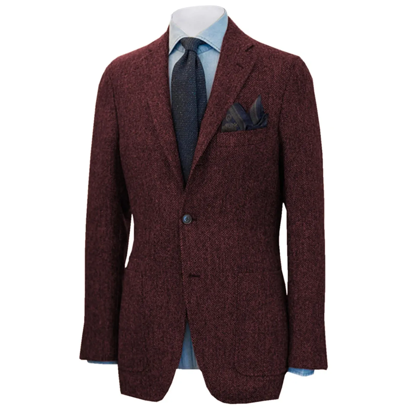 Mens British Herringbone Tweed Wool Suit Jacket