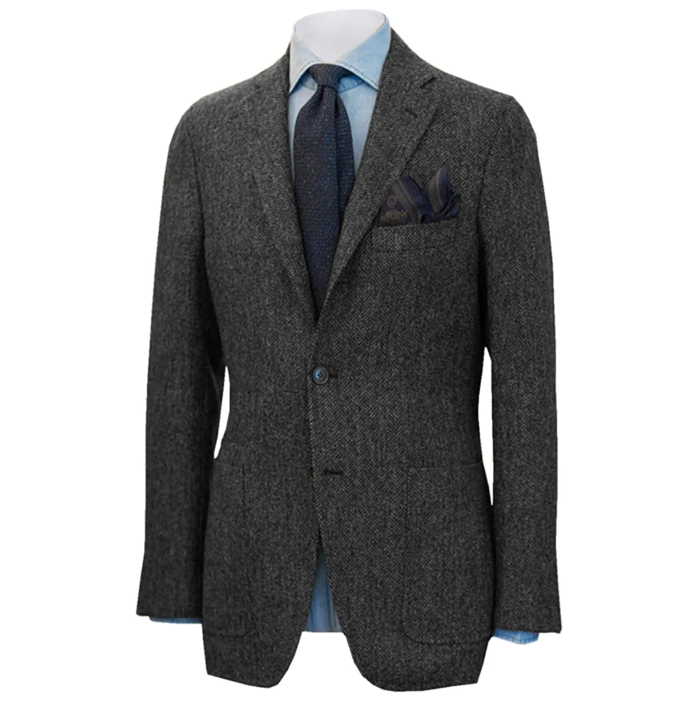 Mens British Herringbone Tweed Wool Suit Jacket