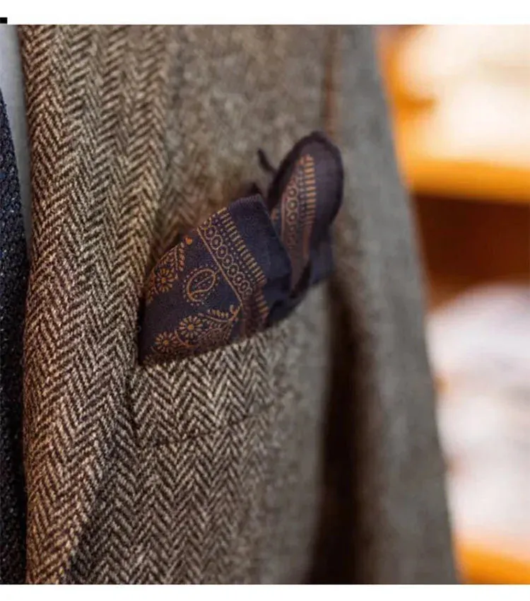 Mens British Herringbone Tweed Wool Suit Jacket