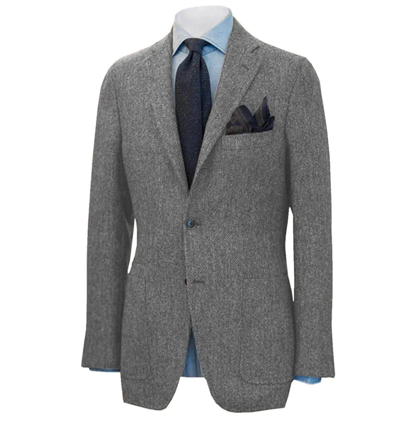 Mens British Herringbone Tweed Wool Suit Jacket