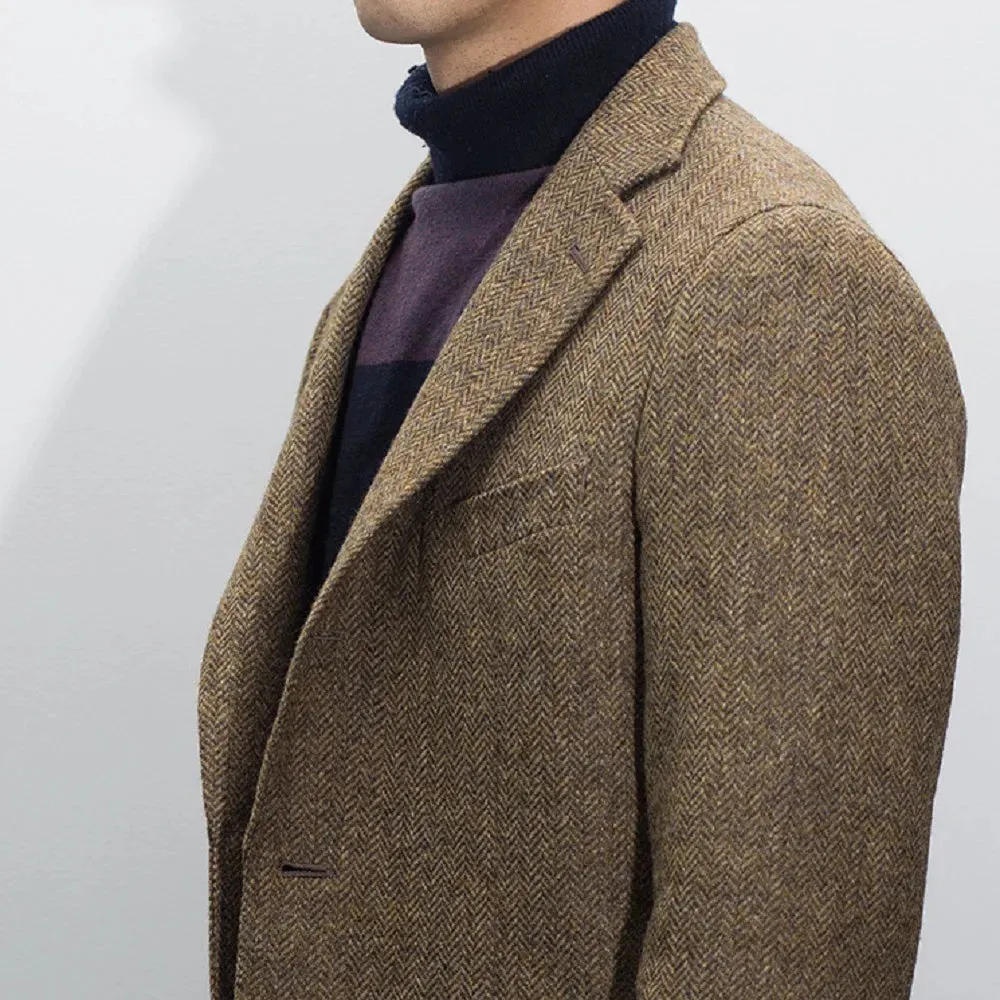 Mens British Herringbone Tweed Wool Suit Jacket
