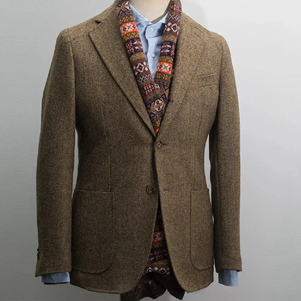 Mens British Herringbone Tweed Wool Suit Jacket