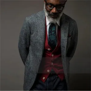 Mens British Herringbone Tweed Wool Suit Jacket