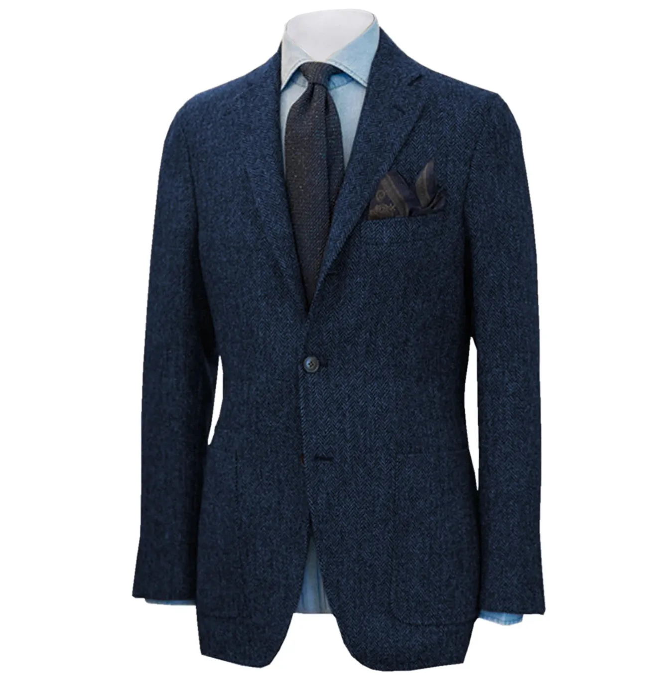 Mens British Herringbone Tweed Wool Suit Jacket